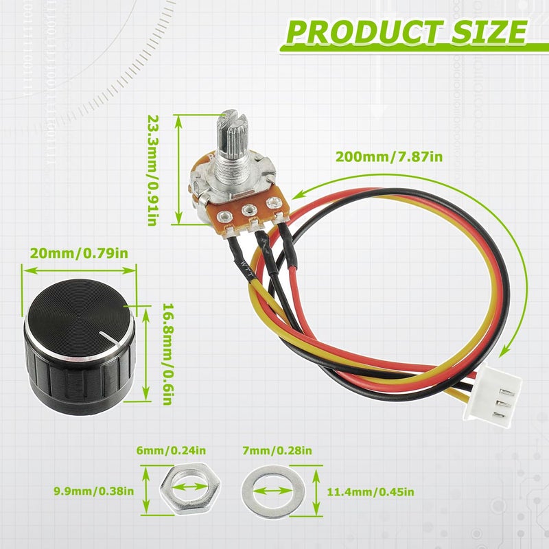EPLZON 100K Ohm Linear Taper Rotary Potentiometer WH148 with XH2.54-3 Pin Connector Wire Cable and Black Knob Cover Cap(Pack of 5 Pcs) - Image 2